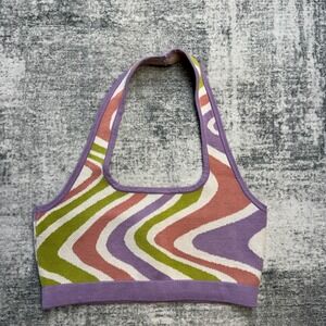 Buttermelon Crop Top Womens Medium Halter Color Swirl Festival Retro Psychedelic